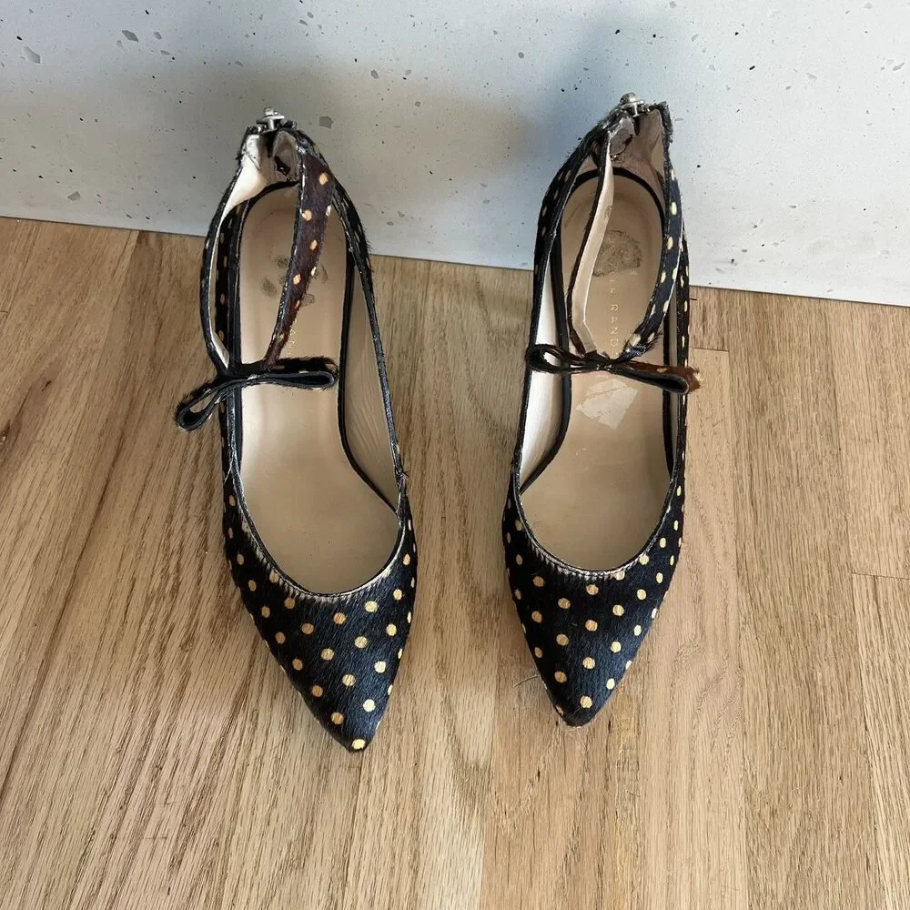 Loeffler Randall Alba demi platform‎ black brown Polka Dot Calf Hair Pumps 8B